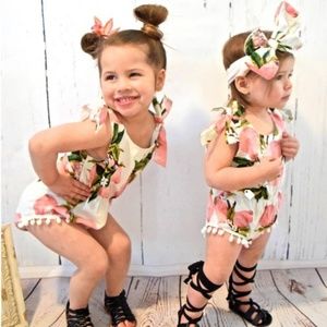 Girls Pink Lemon Romper Outfit
